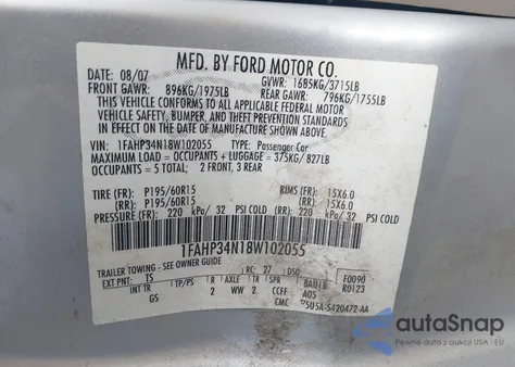2008 Ford Focus S from USA, damaged, VIN 1FAHP34N18W102055